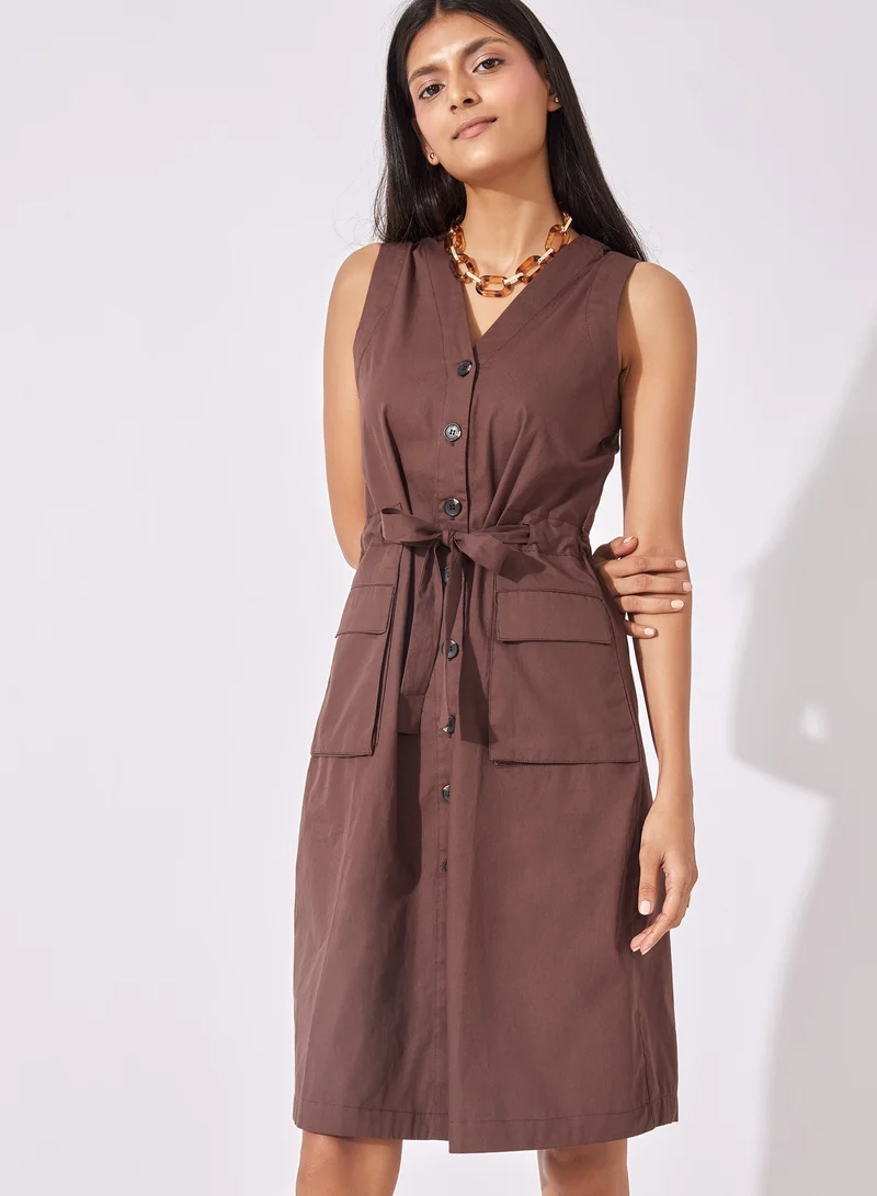 The Label Life V Neck Belted Dress
